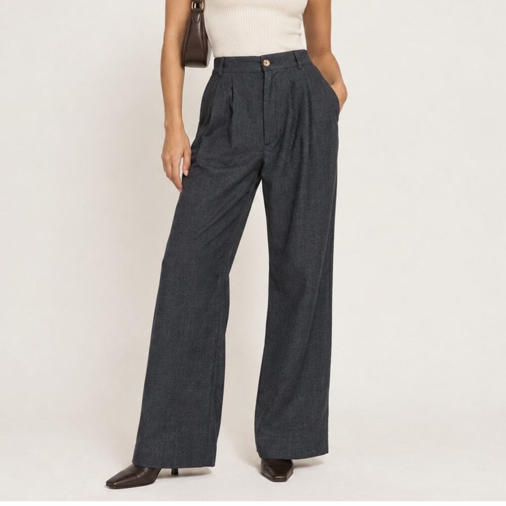 Reformation Women's Mason Pleated Trouser Pant Petite Charcoal size 6